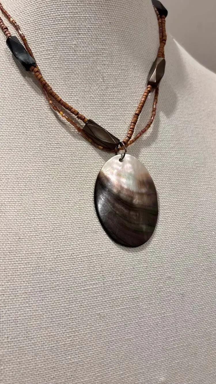 Lia Sophia Harvest Moon Abalone Shell Pendant Beaded Necklace